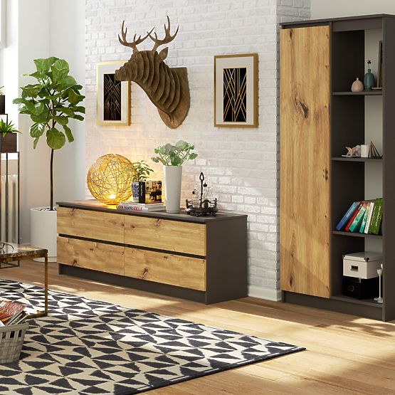 KOMÓD K160 4SZ CLP PK GRAFIT SZÜRKE / ARTISAN TÖLGY