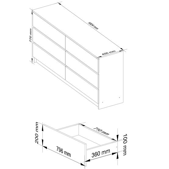 KOMÓD K160 6SZ CLP PK FEKETE FÉNYES