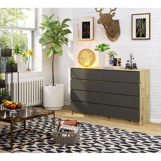 KOMÓD K160 8FIÓK CLP ARTISAN TÖLGY / SZÜRKE