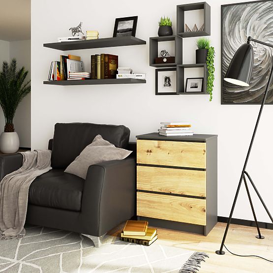 KOMÓD K60 3SZ CLP GRAFIT SZÜRKE / ARTISAN TÖLGY