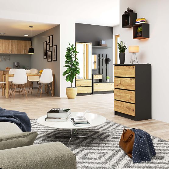 KOMÓD K60 4SZ CLP PK GRAFIT SZÜRKE / ARTISAN TÖLGY