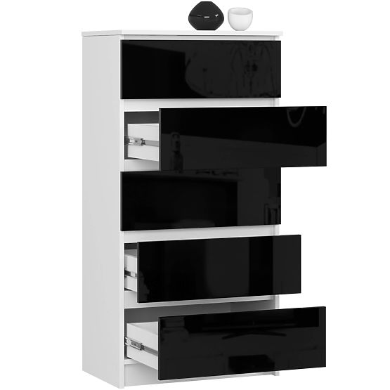 KOMÓD K60 5SZ CLP PK FEKETE FÉNYES