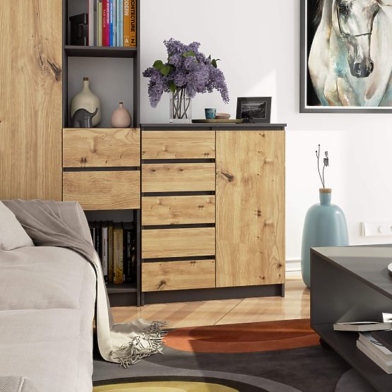 KOMÓD K80 1D 5F PK GRAFIT SZÜRKE / ARTISAN TÖLGY