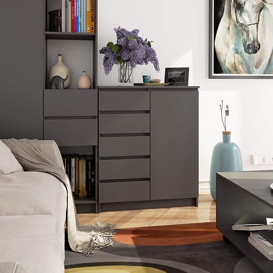 KOMÓD K80 1D 5F PK GRAFIT SZÜRKE