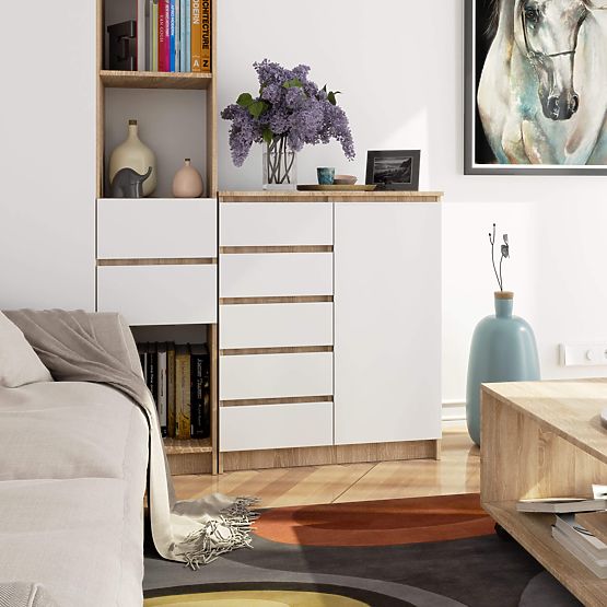 KOMÓD K80 1D 5F PK SONOMA TÖLGY / FEHÉR