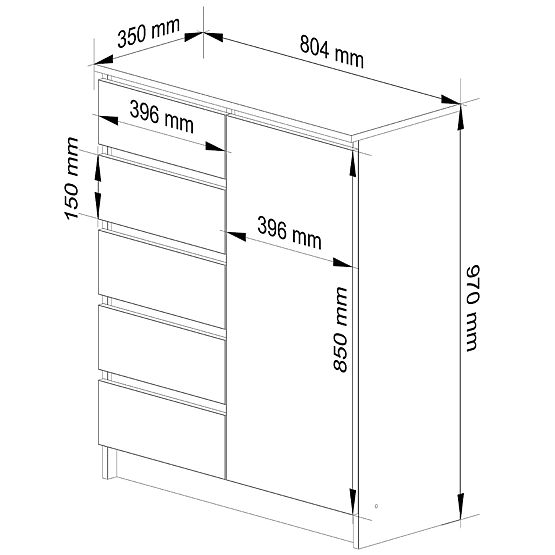 KOMÓD K80 1D 5F PK SONOMA TÖLGY / FEHÉR