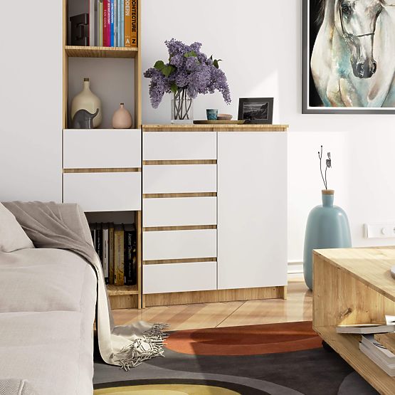 KOMÓD K80 1D 5SZ PK ARTISAN TÖLGY / FEHÉR