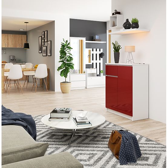 KOMÓD K80 2D 1SZ CLP PK PIROS FÉNYES