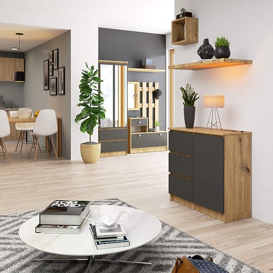 KOMÓD K80 JERRY 1D 3SZ PK ARTISAN TÖLGY / GRAFIT SZÜRKE