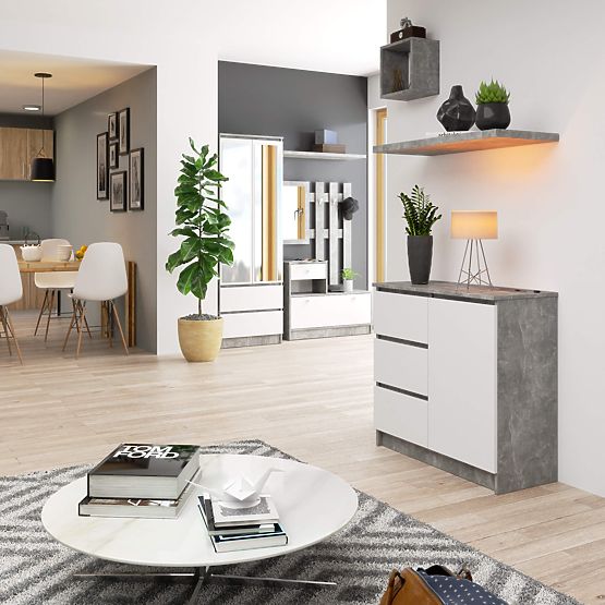 KOMÓD K80 JERRY 1D 3SZ PK BETON / FEHÉR