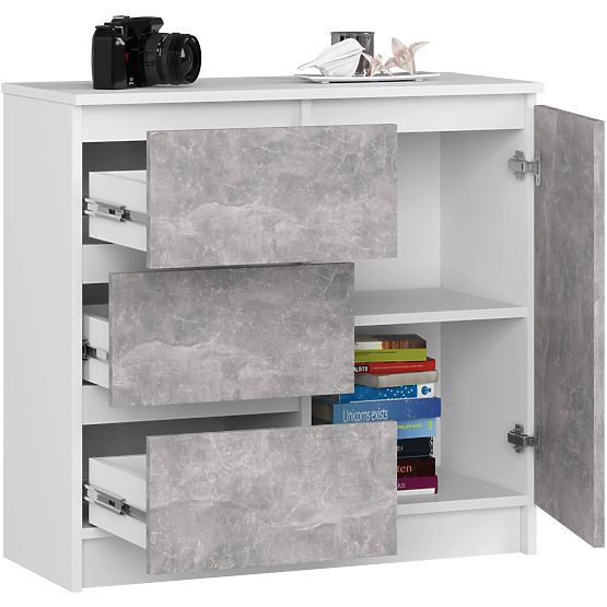 KOMÓD K80 JERRY 1D 3SZ PK FEHÉR / BETON