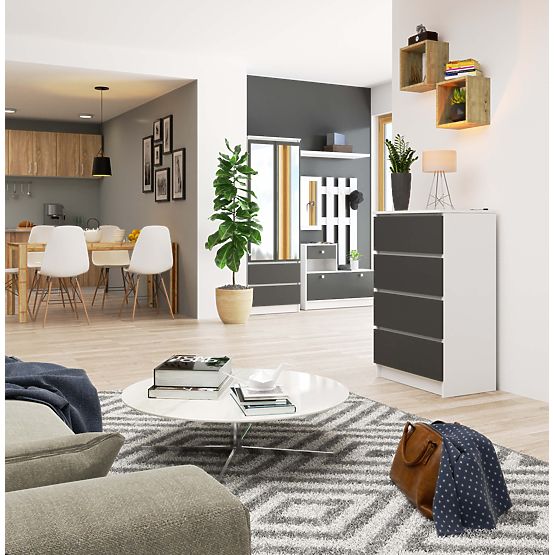 Komódia nappaliba K 60 cm 4 fiók - fehér-grafit szürke