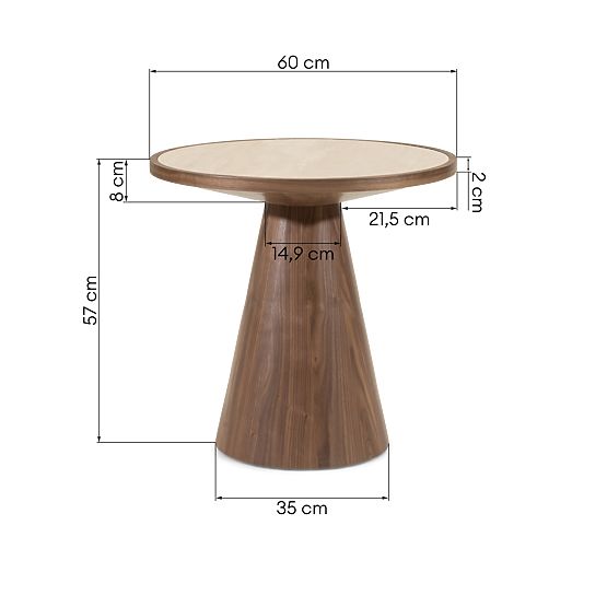 Kyoto oldalsó asztal 60 cm, kerek, travertin/dió