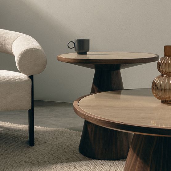 Kyoto oldalsó asztal 60 cm, kerek, travertin/dió