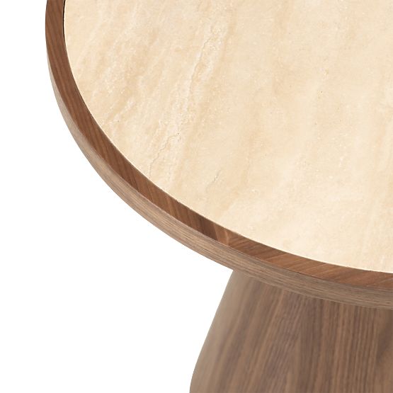 Kyoto oldalsó asztal 60 cm, kerek, travertin/dió