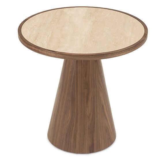 Kyoto oldalsó asztal 60 cm, kerek, travertin/dió