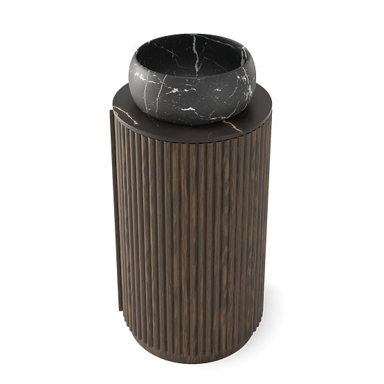 La promessa 40 cm-es szekrény szett mosdóval, bordázott, lekerekített, sötét dió/fekete