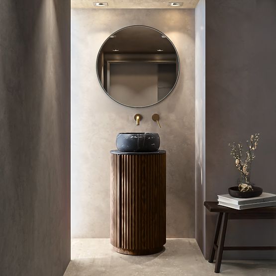 La promessa 40 cm-es szekrény szett mosdóval, bordázott, lekerekített, sötét dió/fekete