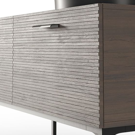 La Purete 120 cm-es mosdós szekrény szett, barázdált, dió/fekete
