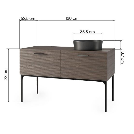 La Purete 120 cm-es mosdós szekrény szett, barázdált, dió/fekete