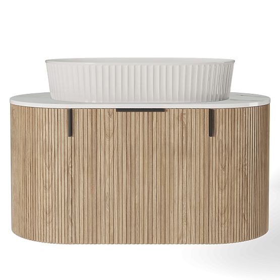 La simplicite 80 cm-es szekrény szett pulttal és mosdóval, bordázott, lekerekített, Glit White/tölgy