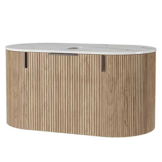 La simplicite 80 cm-es szekrény szett pulttal és mosdóval, bordázott, lekerekített, Glit White/tölgy