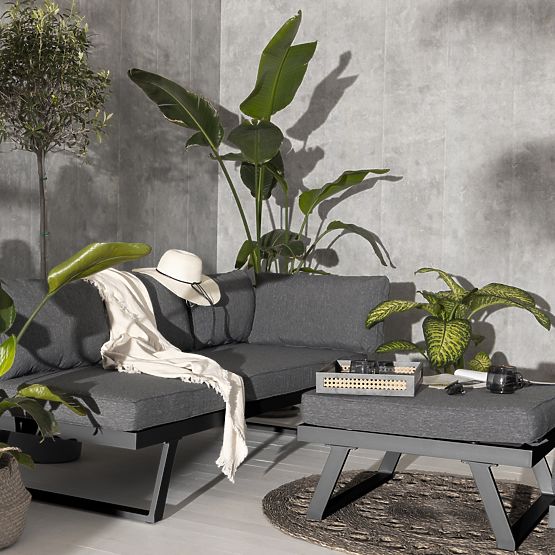 Lafoole Lunge kerti sarokkanapé asztallal, spun-poly, sötétszürke