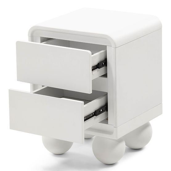 Lauria éjjeliszekrény fehér, lekerekített, golyólábakkal