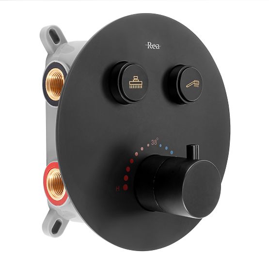 LUNGO Fekete beépíthető zuhanykészlet termosztáttal + BOX