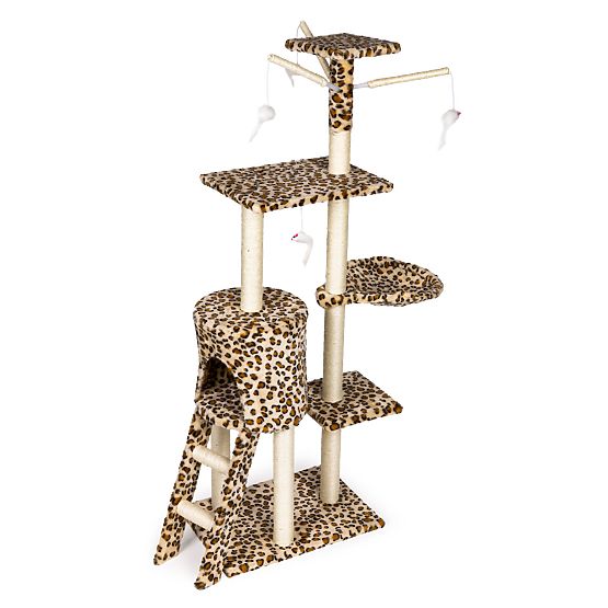Macskabútor házikó fa ágy 138 cm XL Leopárdmintás