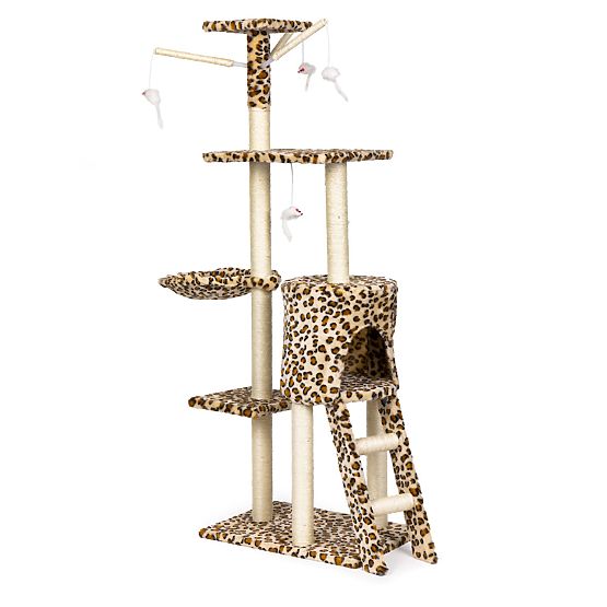 Macskabútor házikó fa ágy 138 cm XL Leopárdmintás