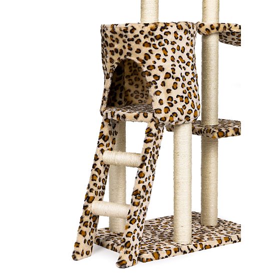 Macskabútor házikó fa ágy 138 cm XL Leopárdmintás