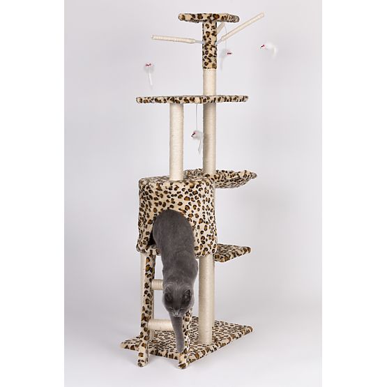 Macskabútor házikó fa ágy 138 cm XL Leopárdmintás