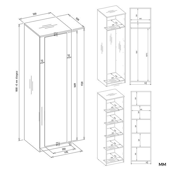 Malwa SD-50 Tükörrel Fehér Szekrény