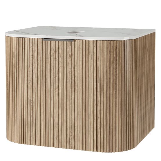 Matinale 60 cm-es szekrény és mosdókagyló szett, bordázott, lekerekített, Glit White/akác