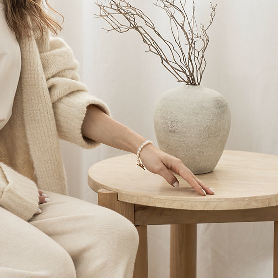 Medley oldalasztal 50 cm, kerek, travertin/kőris