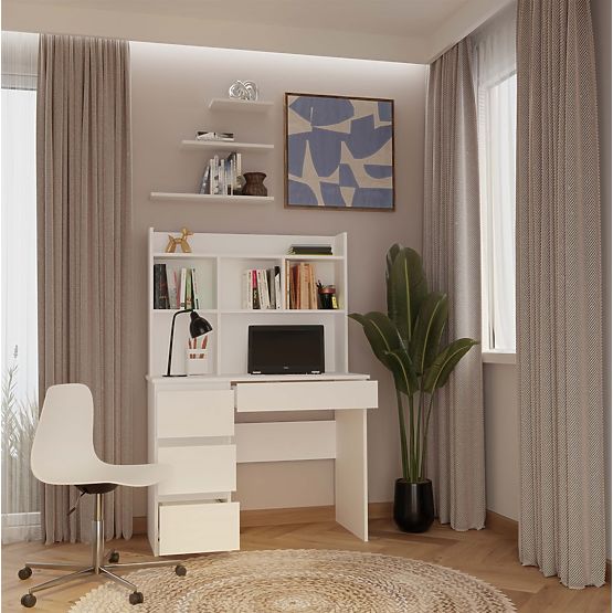 MIJAS Balos Íróasztal Mat Fehér 4 Fiókkal és 4 Polccal Irodába vagy Szobába