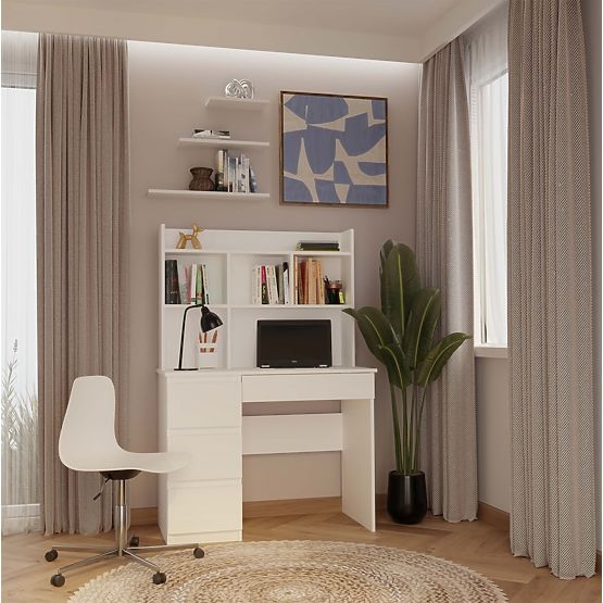 MIJAS Balos Íróasztal Mat Fehér 4 Fiókkal és 4 Polccal Irodába vagy Szobába