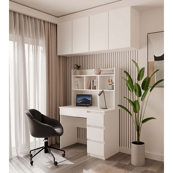 MIJAS Jobb Oldali Íróasztal Felépítménnyel Matt Fehér 4 Fiók 4 Polc Irodába Szobába