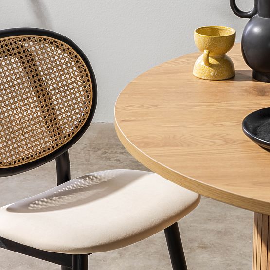 Monet fa szék bécsi fonottal, rattan, bársony, fekete/bézs