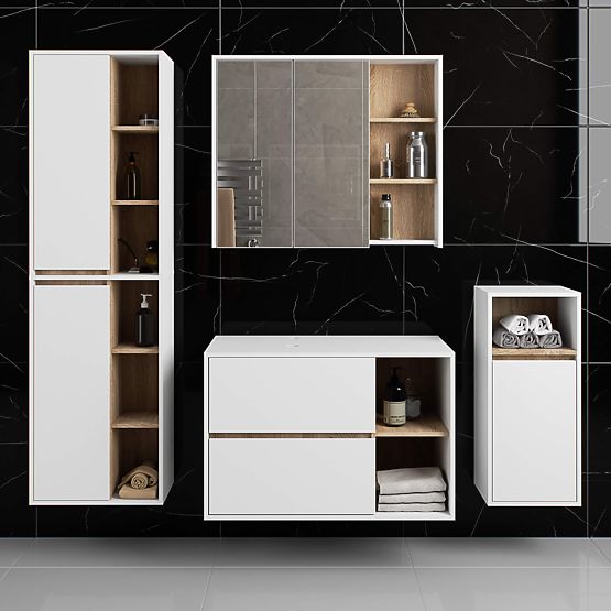 MOSDÓ ALATTI SZEKRÉNY FÚRATOKKAL VAMI W90 UM 2SZ 2P FEHÉR / SONOMA TÖLGY