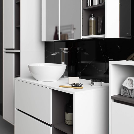 MOSDÓ ALATTI SZEKRÉNY NYÍLÁSOKKAL VAMI W90 UM 2SZ 2P FEHÉR / GRAFIT SZÜRKE