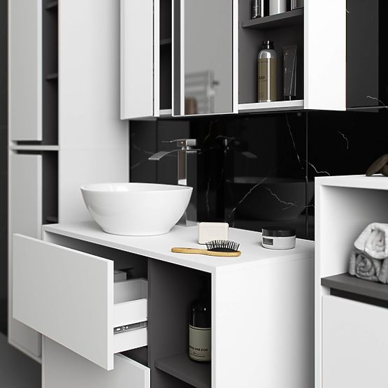 MOSDÓ ALATTI SZEKRÉNY NYÍLÁSOKKAL VAMI W90 UM 2SZ 2P FEHÉR / GRAFIT SZÜRKE