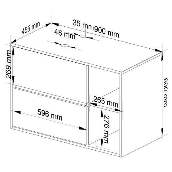 MOSDÓ ALATTI SZEKRÉNY NYÍLÁSOKKAL VAMI W90 UM 2SZ 2P FEHÉR / GRAFIT SZÜRKE