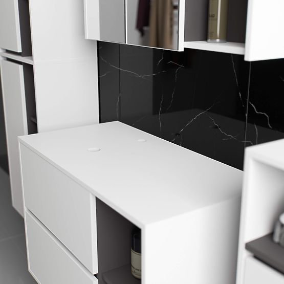 MOSDÓ ALATTI SZEKRÉNY NYÍLÁSOKKAL VAMI W90 UM 2SZ 2P FEHÉR / GRAFIT SZÜRKE