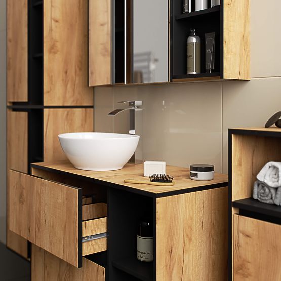 MOSDÓ ALATTI SZEKRÉNY NYÍLÁSOKKAL VAMI W90 UM 2SZ 2P TÖLGY CRAFT / FEKETE