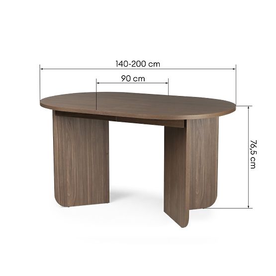 Mou 140-200 cm-es kihúzható asztal, Lincoln dió, ovális lap