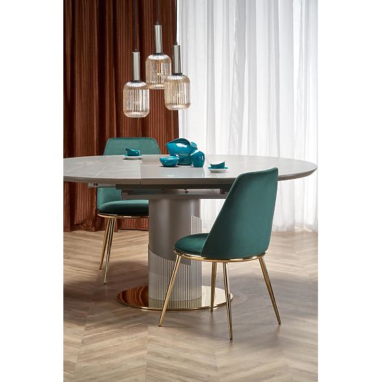 MUSCAT kinyitható asztal lap - szürke márvány, láb - világosszürke / arany