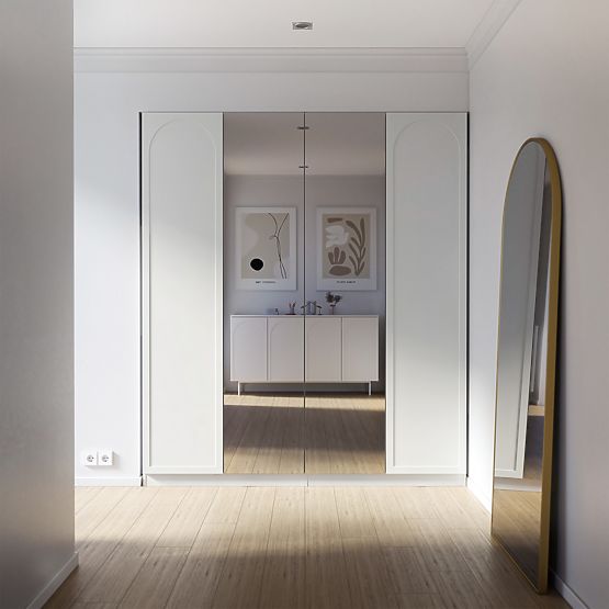 Négyajtós Neroli szekrény, ív/tükör, fehér