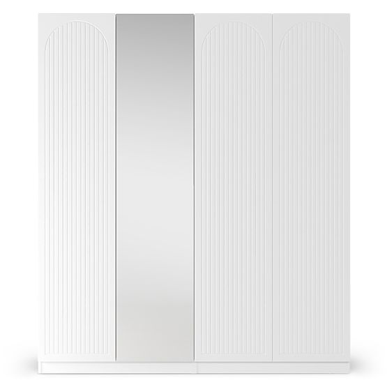 Négyajtós Neroli szekrény, íves bemarások/tükör, fehér